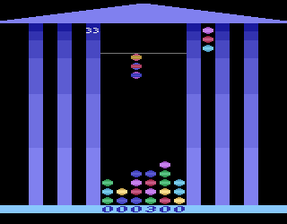 Strat O Gems Deluxe (Atari 2600) screenshot: These three will complete a row of any color they touch.
