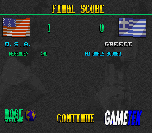 Elite Soccer (SNES) screenshot: Final score