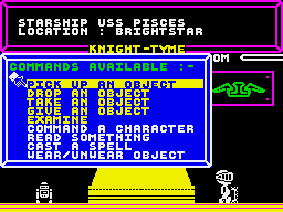 Knight Tyme (ZX Spectrum) screenshot: Command menu