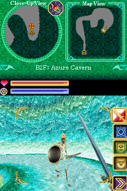 Deep Labyrinth (Nintendo DS) screenshot: Fighting the skeleton.