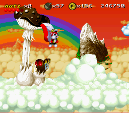 Mr. Nutz (SNES) screenshot: Background graphics are very detailed.