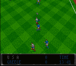 Elite Soccer (SNES) screenshot: Going up-field
