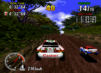 SEGA Rally Championship (SEGA Saturn) screenshot: Grabbing massive air.