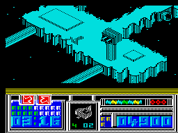 Leviathan (ZX Spectrum) screenshot: First part of the second level - Cityscape.