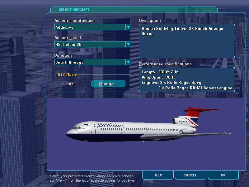 Trident (Windows) screenshot: Trident 3B: British Airways 'Red Tail' livery.