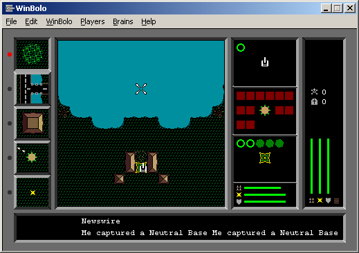 Bolo (Windows) screenshot: Water rushes in to fill the craters.