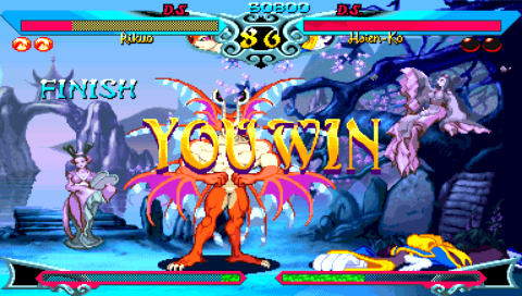 Darkstalkers Chronicle: The Chaos Tower (PSP) screenshot: Rikuo finally victorious against Hsien-ko