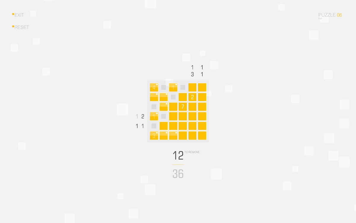 SquareCells (Windows) screenshot: Squares with a small white rectangle have been marked as part of the pattern.
