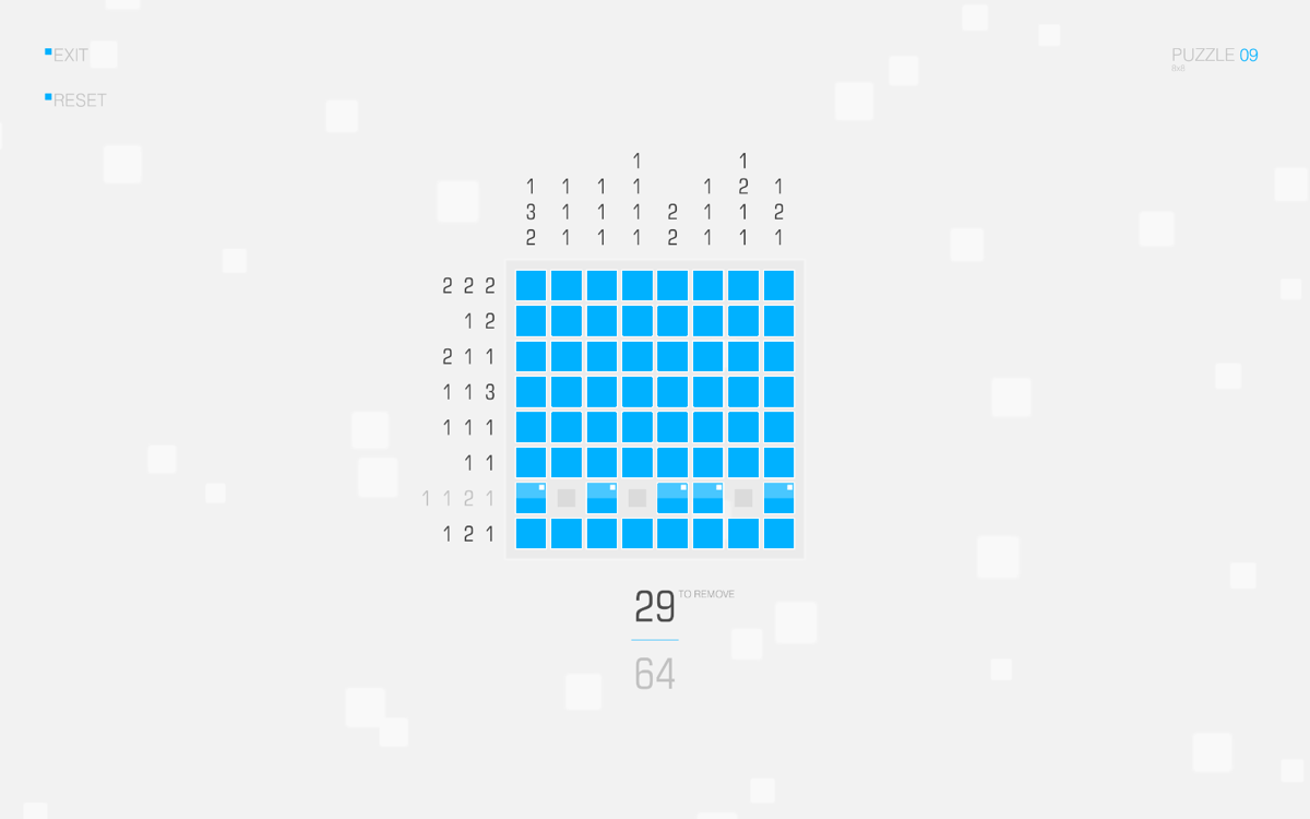 SquareCells (Windows) screenshot: 29 squares left to remove.