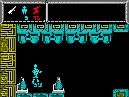 TUJAD (ZX Spectrum) screenshot: <i>Gen 19</i> uses a levitation device allowing it to float.