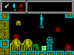 TUJAD (ZX Spectrum) screenshot: These walking robots also belong to the group of <i>Auto Patrol IV</i> guards.