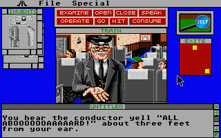 Déjà Vu II: Lost in Las Vegas (Atari ST) screenshot: The conductor wants your money.