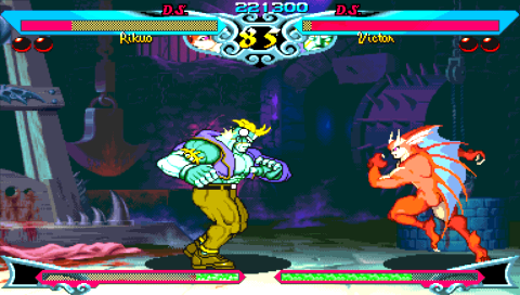 Darkstalkers Chronicle: The Chaos Tower (PSP) screenshot: Rikuo vs. Victor