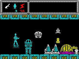 TUJAD (ZX Spectrum) screenshot: Another type of an <i>Auto Patrol IV</i> guard. Each one can only be destroyed with a specific weapon.