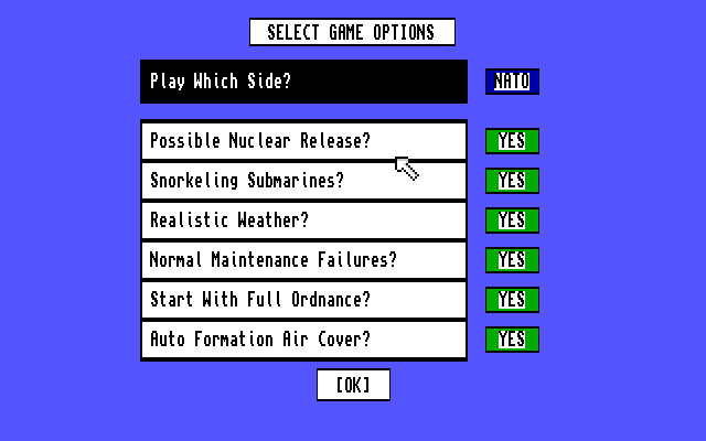 Harpoon (Amiga) screenshot: Main options