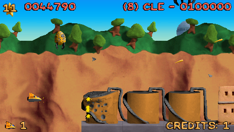 Platypus (PSP) screenshot: Shoot your way through buildings.