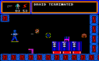 TUJAD (Amstrad CPC) screenshot: Two scattered parts destined to the reconstruction of the new <i>Emotion Damper Systems (EDS)</i>.