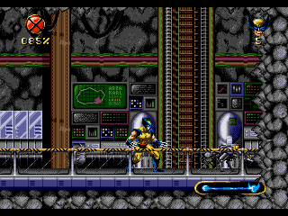 Wolverine: Adamantium Rage (Genesis) screenshot: The robot dogs are tough and both cowards and persistent.