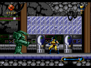 Wolverine: Adamantium Rage (Genesis) screenshot: A giant robot guard