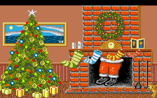 Barney Bear Meets Santa Claus (Amiga) screenshot: Who could that be?