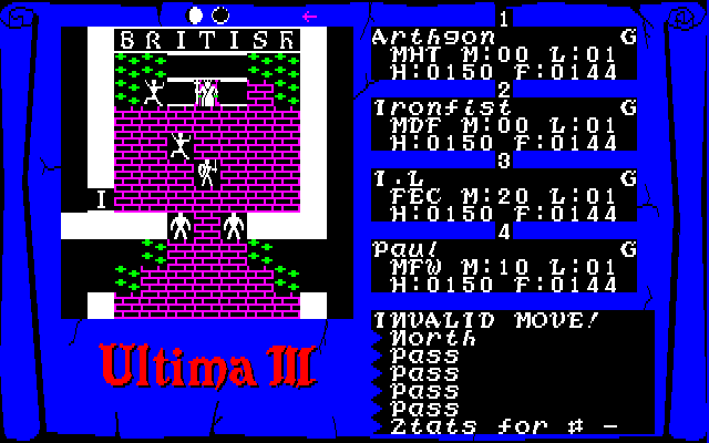 Exodus: Ultima III (PC-88) screenshot: In the Throne room with Lord British in the Star Craft Version.