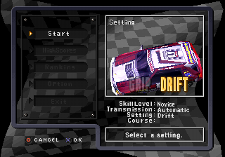 Racing (PlayStation) screenshot: Grip or Drift