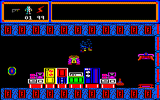 TUJAD (Amstrad CPC) screenshot: Being destroyed by an <i>Auto Patrol IV</i> guard.