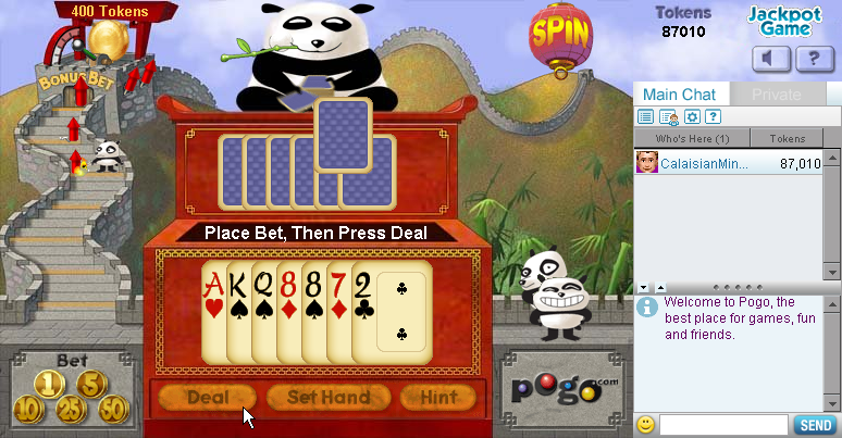 Panda Pai Gow Poker (Browser) screenshot: The little panda to the left is almost at the top.