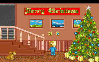 Barney Bear Meets Santa Claus (Amiga) screenshot: Barney and the Christmas tree