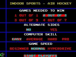 Superstar Indoor Sports (ZX Spectrum) screenshot: Air Hockey options