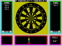 Superstar Indoor Sports (ZX Spectrum) screenshot: Aiming the darts