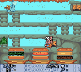 The Flintstones: Burgertime in Bedrock (Game Boy Color) screenshot: Finished level 3