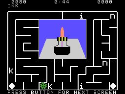 Alphabet Zoo (ColecoVision) screenshot: In game two, select the letters to spell the name of the pictured item. Ink, in this case.