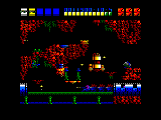 Rex (Amstrad CPC) screenshot: These type of special capsules resembling rockets, have special types of weaponry inside.