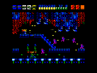 Rex (Amstrad CPC) screenshot: A bridge of soldiers.