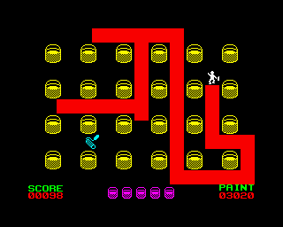 Painter (ZX Spectrum) screenshot: Level 1: 1 paint roller.<br> First paintings.