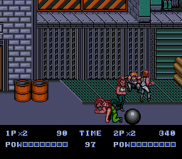 Double Dragon II: The Revenge (Genesis) screenshot: Jumping over the enemy.