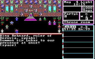 The Magic Candle: Volume 1 (DOS) screenshot: You're summoned by King Rebnard