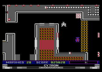 Hawkquest (Atari 8-bit) screenshot: Approaching a wall to shoot out