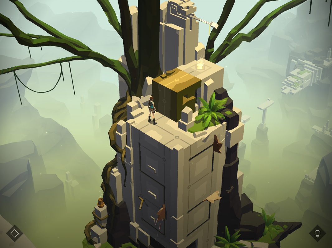 Lara Croft GO (iPad) screenshot: A tower of saw blades