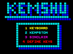 Kemshu (ZX Spectrum) screenshot: Main menu.