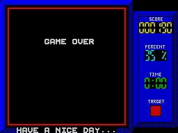 Kemshu (ZX Spectrum) screenshot: Game over.