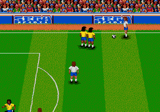 World Championship Soccer II (Genesis) screenshot: Blocking the free kick.