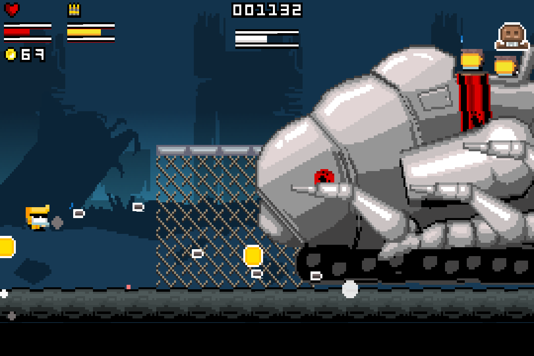 Gunslugs (Windows) screenshot: Fighting the first boss