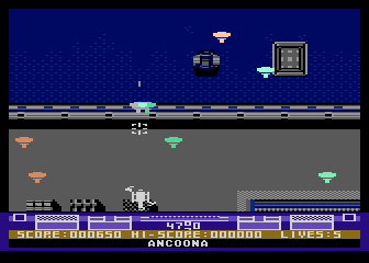 Hawkquest (Atari 8-bit) screenshot: Anyone remember Turbo Tops? These look similar