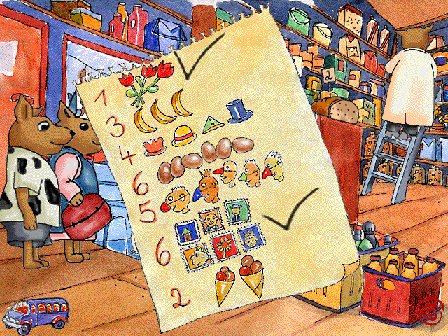 Max and Marie Go Shopping (Windows 3.x) screenshot: Checking out our shopping list