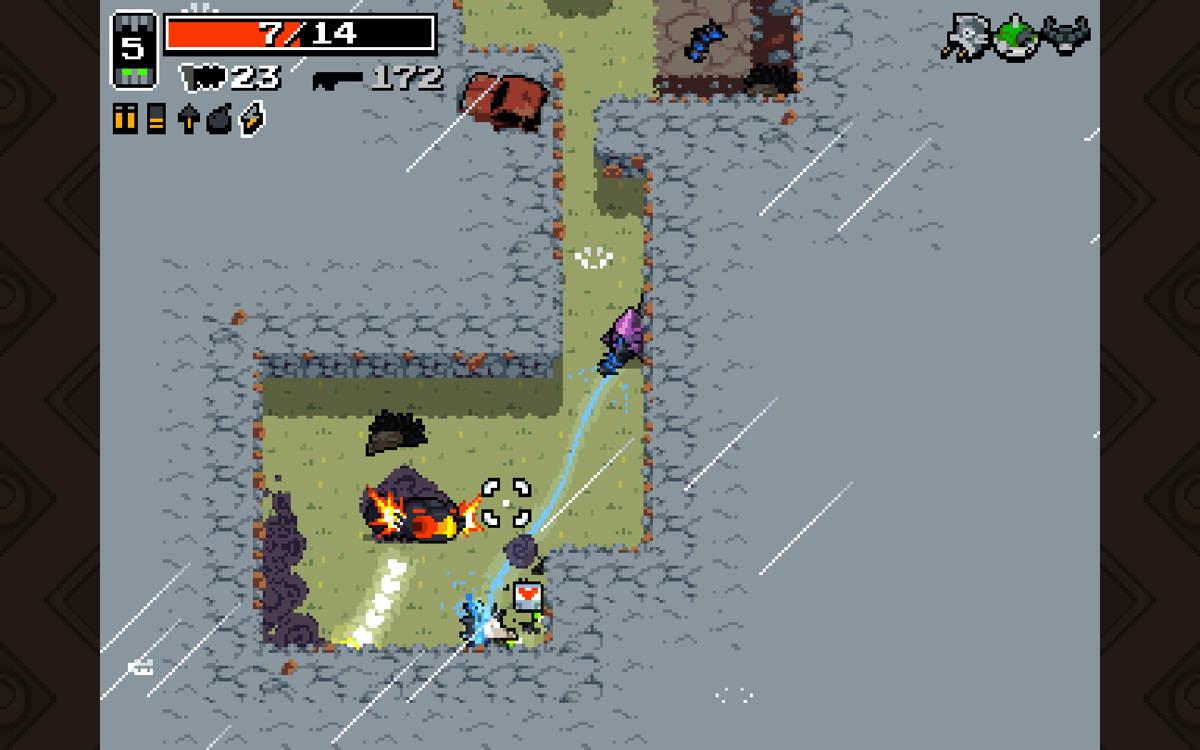 Nuclear Throne (Windows) screenshot: Crystal uses a laser based weapon.
