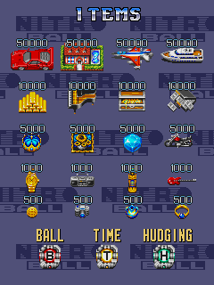 Nitro Ball (Arcade) screenshot: Items