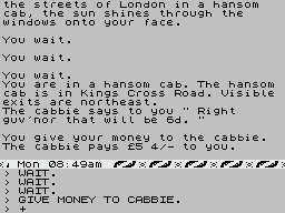 Sherlock (ZX Spectrum) screenshot: Using the transport system