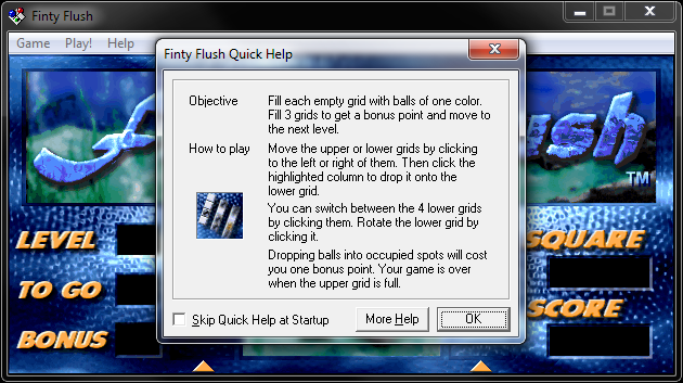 Microsoft Entertainment Pack: The Puzzle Collection (Windows) screenshot: Finty Flush quick help